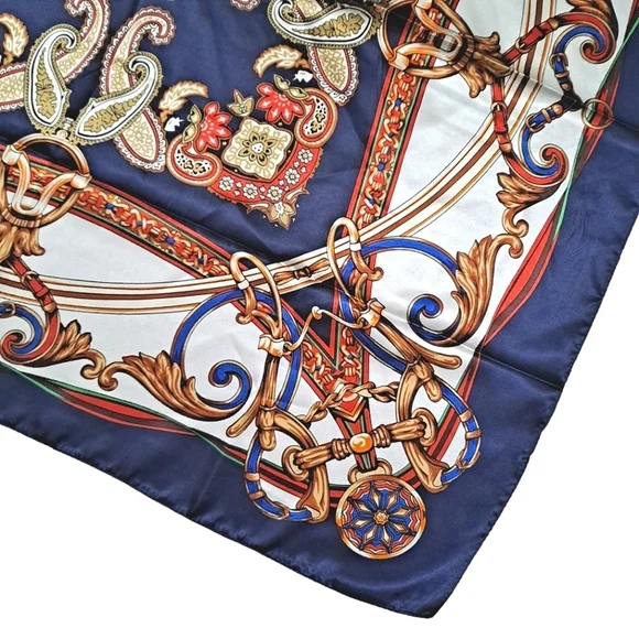 💖 2/$30 Satin oversized chain print blue boho paisley hair nautical Scarf NWT - Picture 5 of 13